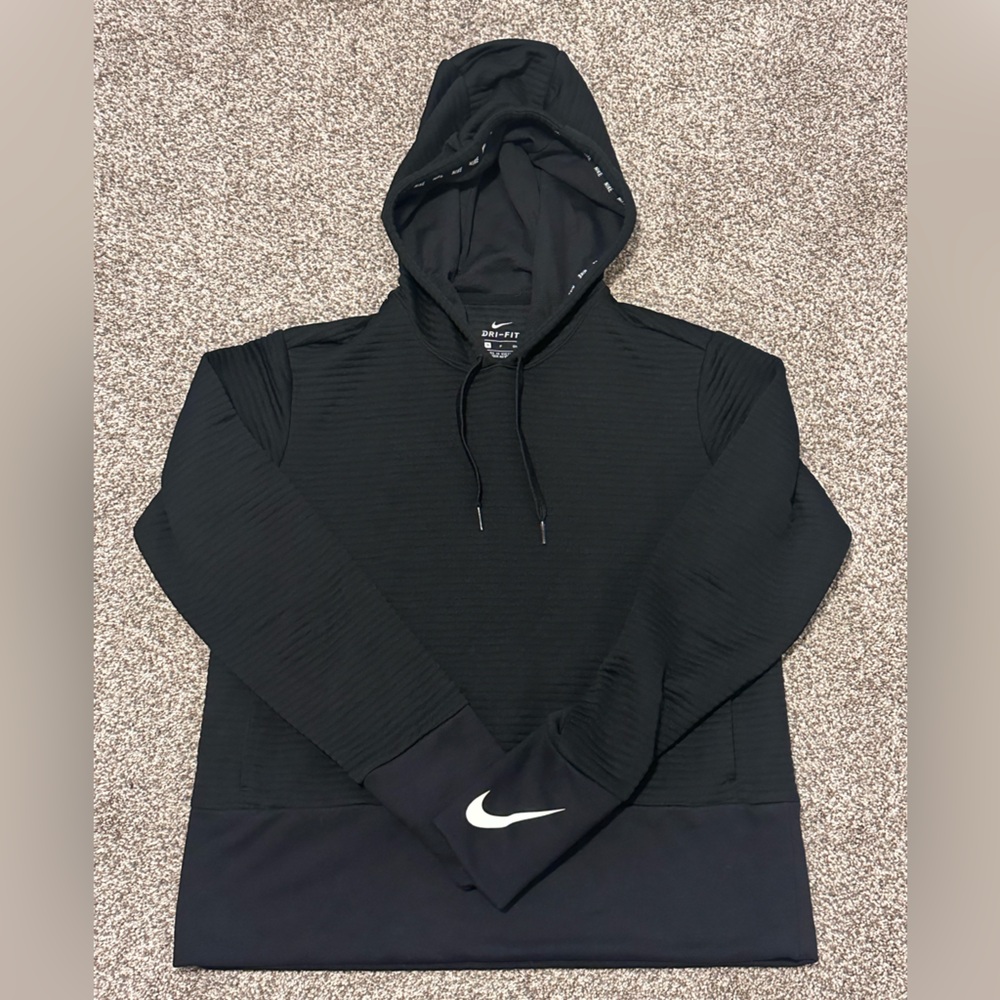 Nike Black Textured Hooded Pullover with White Swoosh